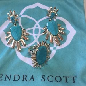 Kendra Scott earrings and ring.